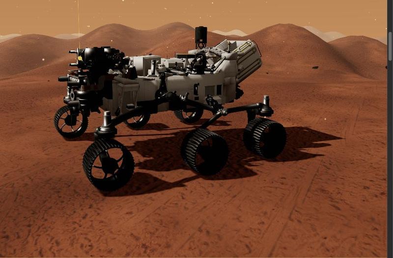 NASA's Perseverance rover on a Mars landscape with a guide label on its coring drill
