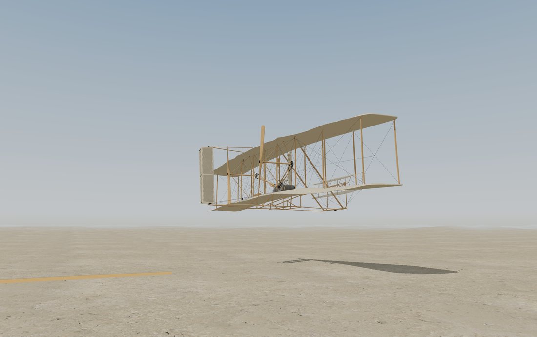 The 1903 Wright Flyer, scanned by the Smithsonian, flying low over the sand at Kill Devil Hills